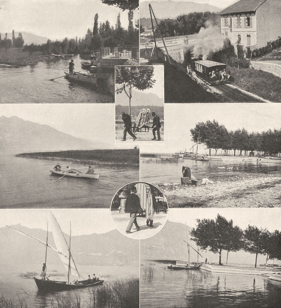 SAVOIE. Bourget- Chaises porteurs, Aix-les-Bains- Chemin fer Revard 1903 print